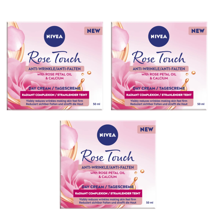 NIVEA Rose Touch Anti-Wrinkle Day Cream for Face 50ml - Pack of 3