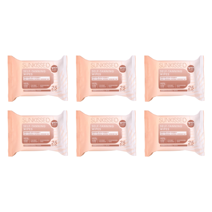 Sunkissed Self-Tanning Wipes for a Natural Looking Tan 25 Wipes - Pack of 6