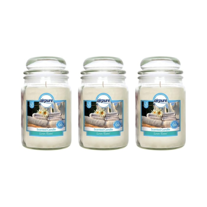 Airpure Scented Candle Jar Linen Room Up to 120 Hours 18 oz - Pack of 3