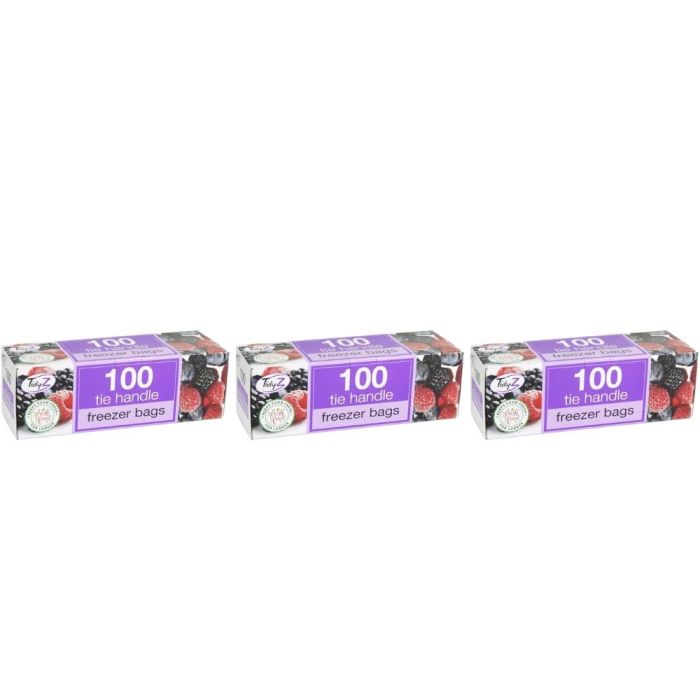 TidyZ Freezer Tie Handles Bags 100 Count - Pack of 3