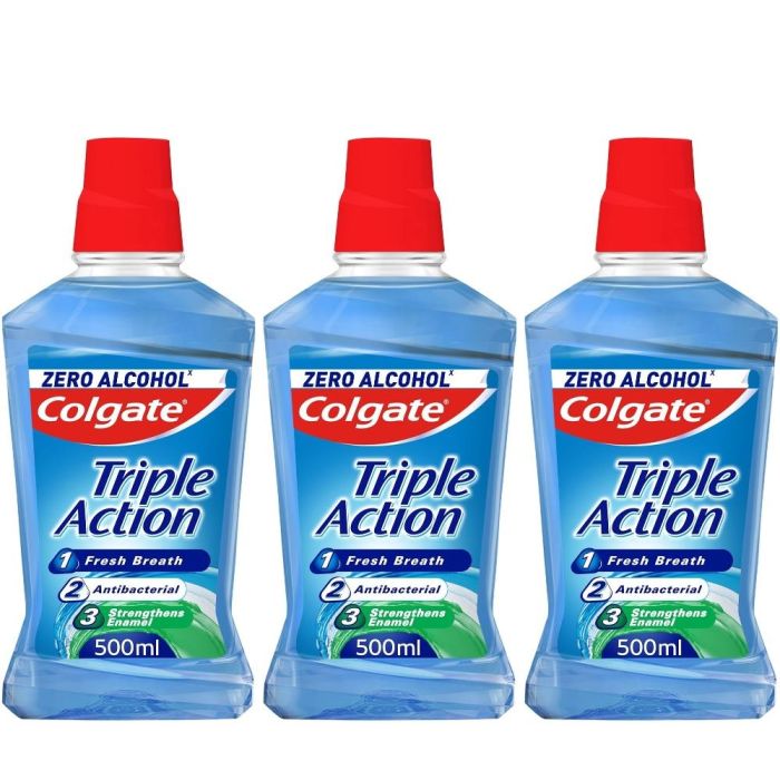Colgate Triple Action  Fresh Breath Zero Alcohol Mouthwash 500ml - Pack of 3