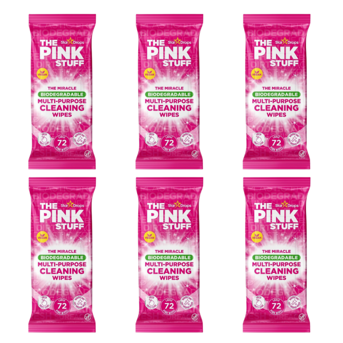 The Pink Stuff Multi-Purpose Cleaning Wipes, 72 Biodegradable Wipes - Pack of 6
