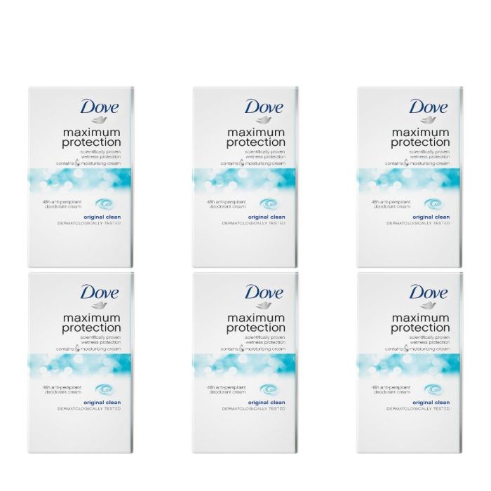 Dove Maximum Protection Original Clean Anti-Perspirant Cream Stick 45ml - Pack of 6