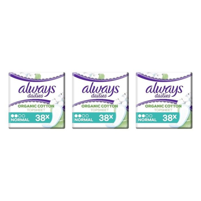 Always Dailies Organic Cotton Protection Panty Liners Normal 38 Count - Pack of 3