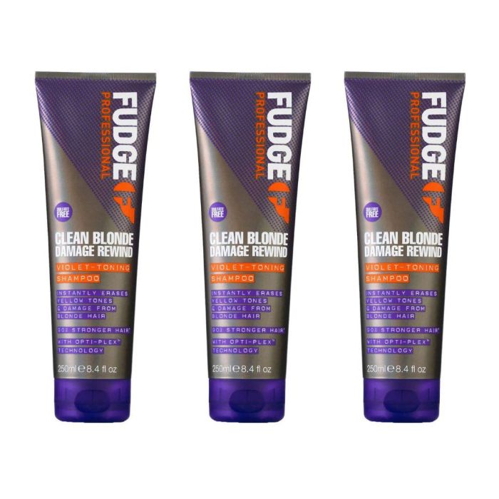 Fudge Professional Clean Blonde Damage Rewind Voilet Toning Shampoo 250 ML - Pack of 3
