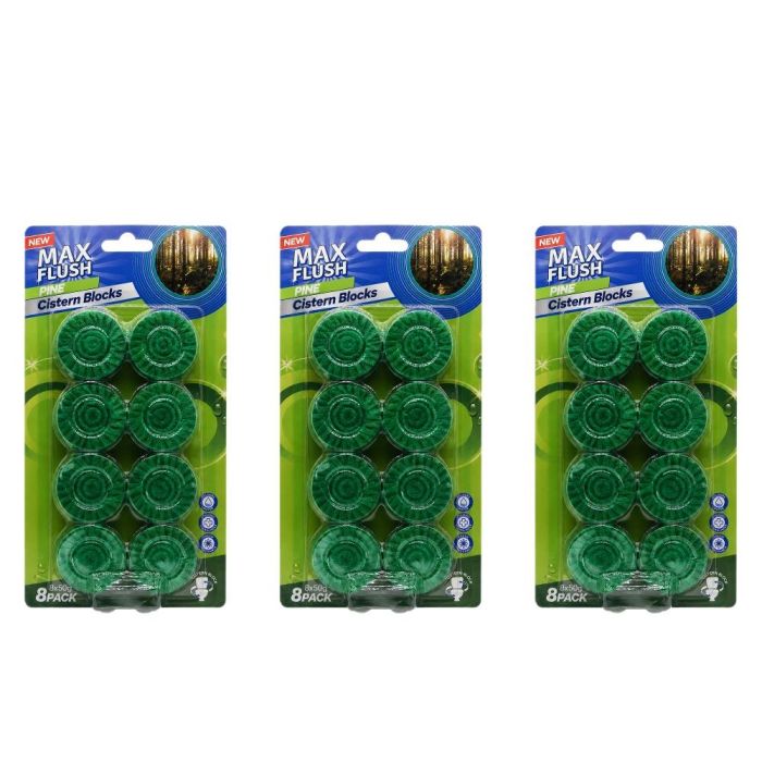 Max Flush Pine Cistern Toilet Blocks 8 x 50g - Pack of 3