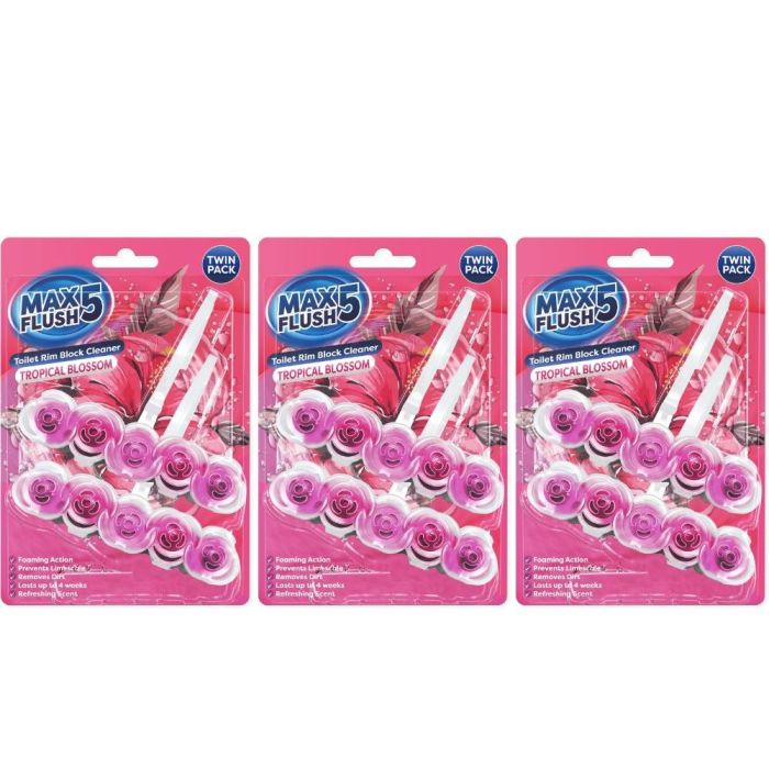 Max Flush 5 Tropical Blossom Toilet Rim Block Twin Pack 2x45g - Pack of 3
