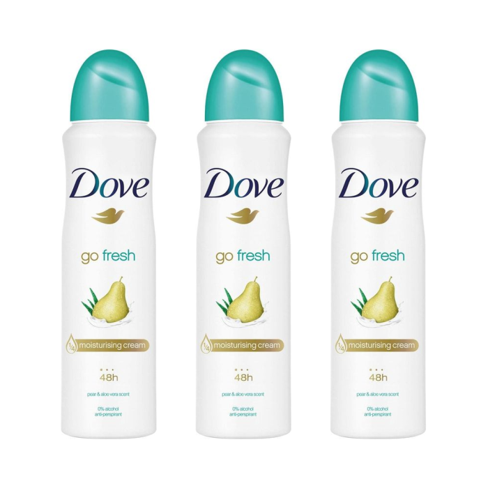 Dove Go Fresh Pear & Aloe Vera Antiperspirant Deodorant Spray 150ml - Pack of 3
