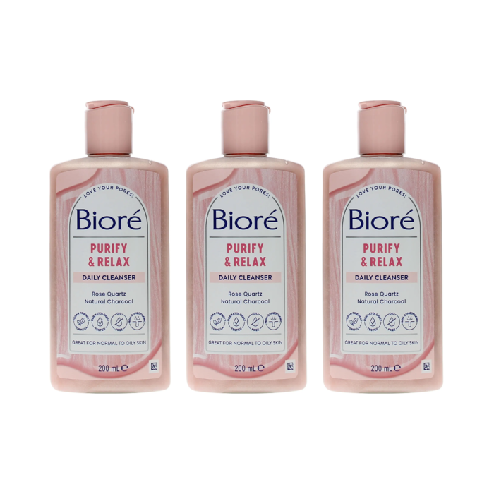 Biore Purify and Relax Daily Cleanser Rose Quartz 200ml - Pack of 3