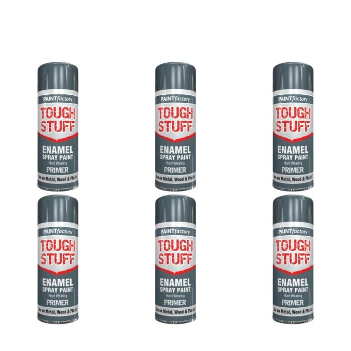 Paint Factory Tough Stuff Grey Primer Enamel Spray 400ml - Pack of 6