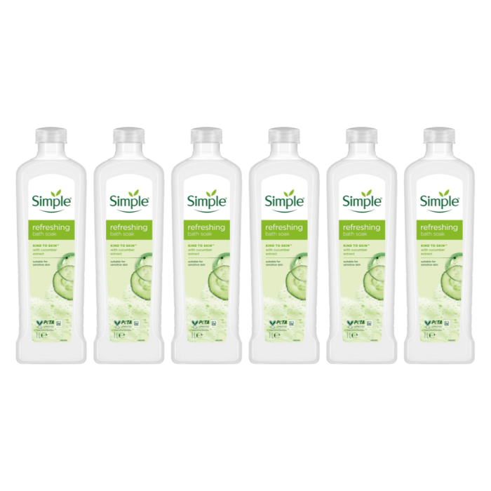 Simple Kind to Skin Refreshing Bath Soak with Cucumber Extract 1L - Pack of 6