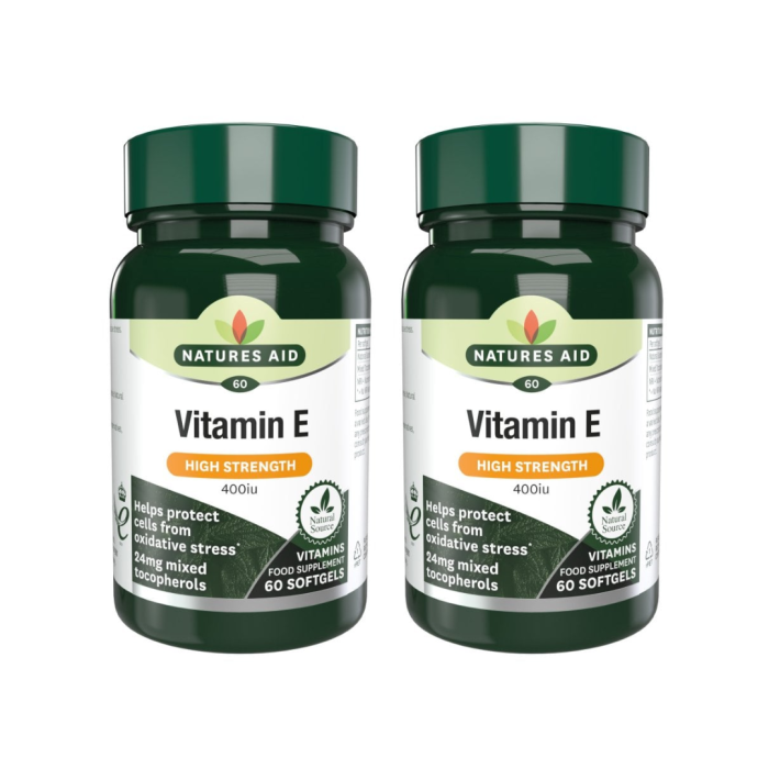 Natures Aid Vitamin E High Strength 400IU 60 Softgels - Pack of 2