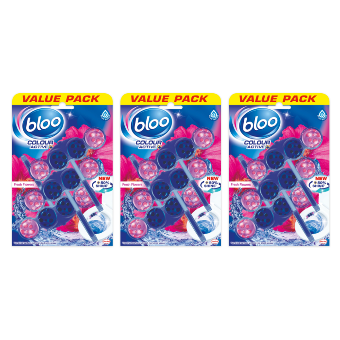 Bloo Colour Active Fresh Flowers Toilet Rim Blocks 3x50g -  Pack Of 3