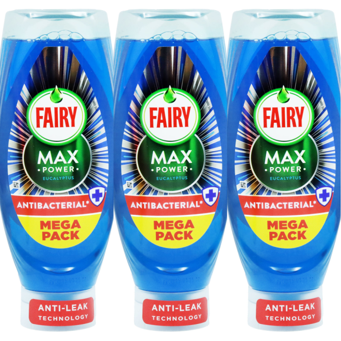 Fairy Max Power Eucalyptus Antibacterial Mega Pack Washing Up Liquid 730ML - Pack of 3
