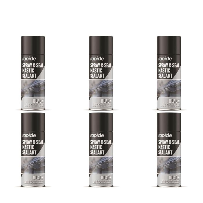 Rapide Spray & Seal Black Mastic Sealant Aerosol 400ml - Pack of 6