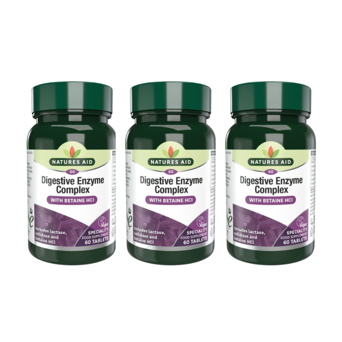 Natures Aid Digestive Enzyme Complex with Betaine HCl 60 Tablets - Pack of 3