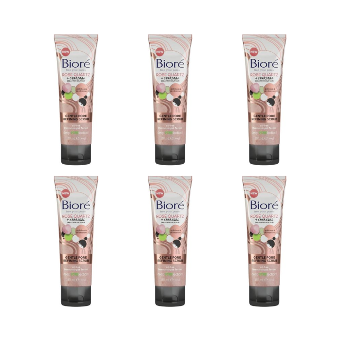 Biore Rose Quartz and Charcoal Face Scrub for Oily Skin 110 ml - Pack of 6