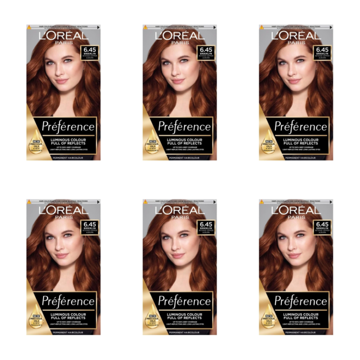 L’Oréal Paris Preference 6.45 Intense Copper Auburn Permanent Hair Dye Kit - Pack of 6