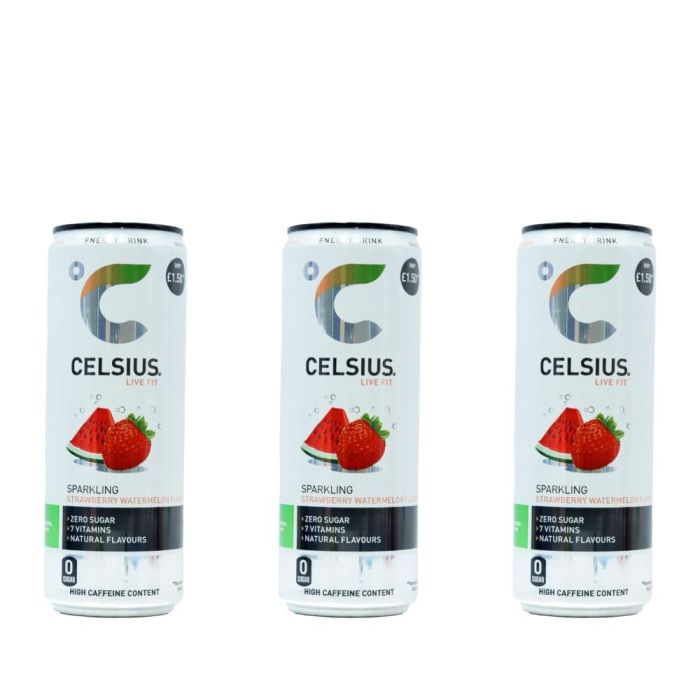 Celsius Sparkling Strawberry Watermelon Energy Drink 355ml - Pack of 3
