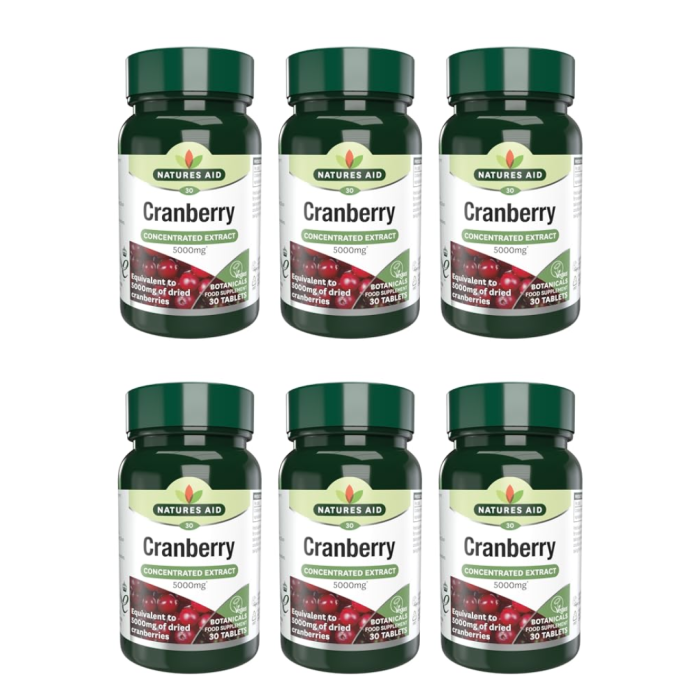 Natures Aid Cranberry Concentrate Extract Supplement 30 Tablets - Pack of 6