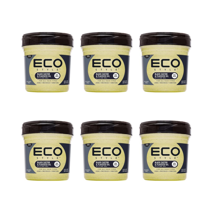 Eco Style Black Castor And Flax Seed Oil Hair Gel 473ml - Pack of 6