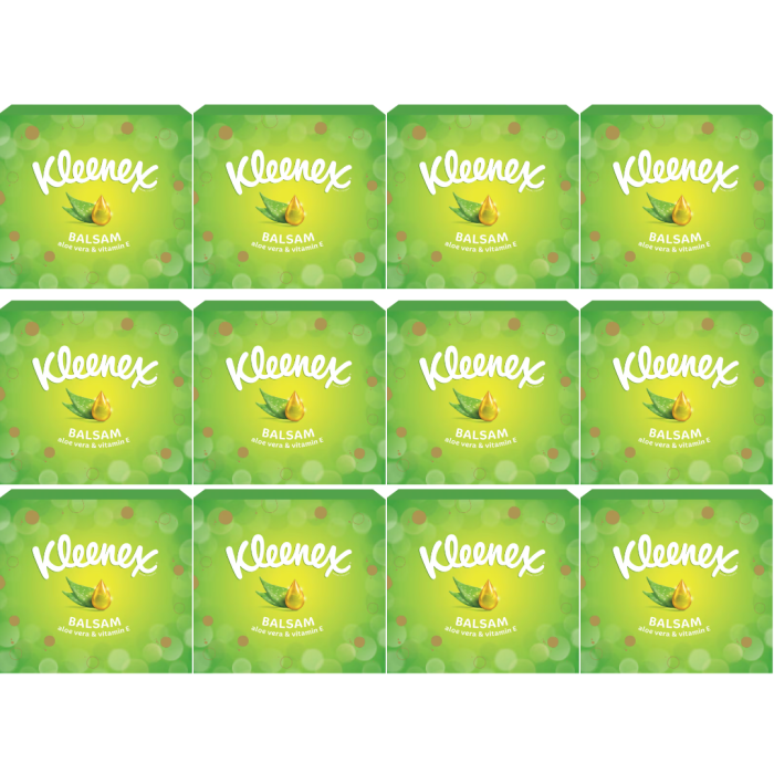 Kleenex Balsam 3-Ply Facial Tissues Soft & Gentle 56 Tissues - Pack of 12