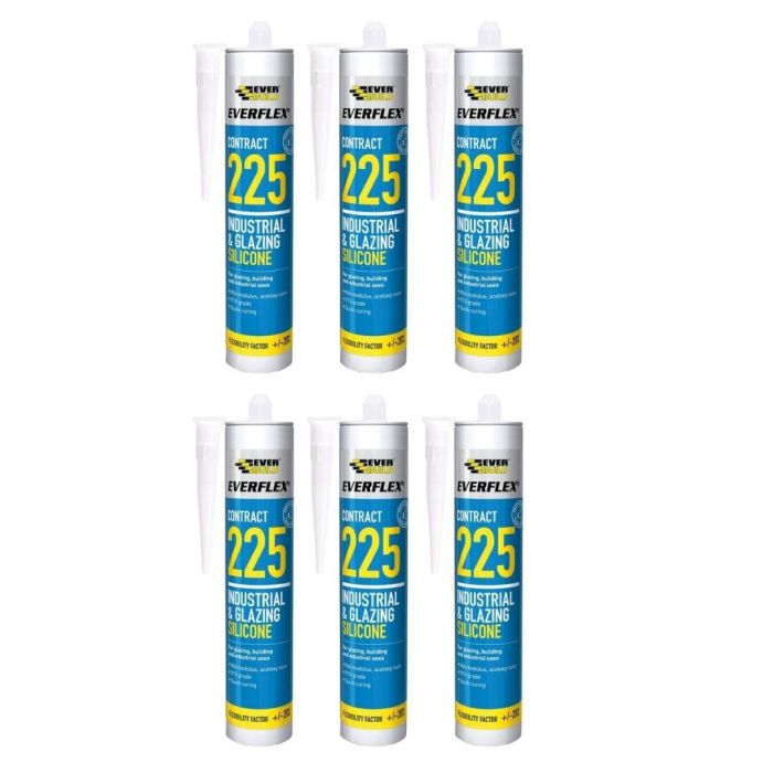 Everbuild 225 Glazing Silicone Transparent Industrial Use 295ML - Pack of 6