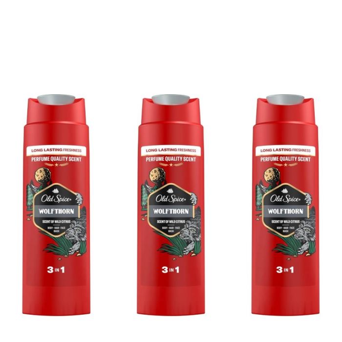 Old Spice Wolfthorn 3 in 1 Shower Gel 400ml - Pack of 3