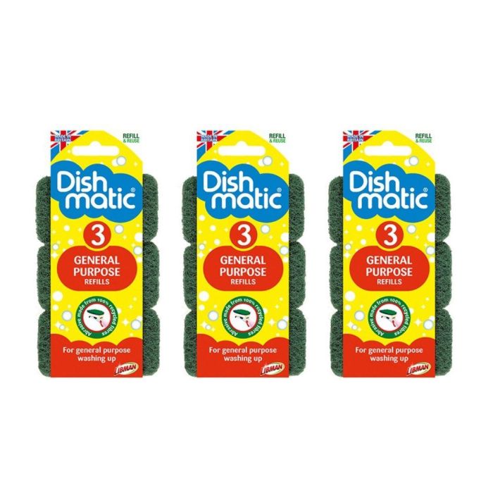 Dishmatic Heavy Duty Refill Sponges Triples for Tough Cleaning 3 Count - Pack Of 3