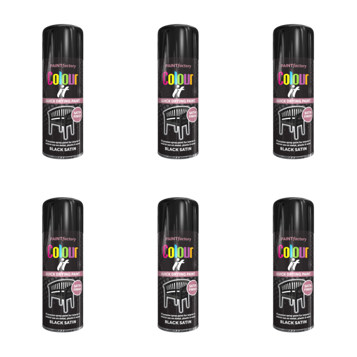 Paint Factory Colour It Satin Black Spray Paint 400ml - Pack of 6