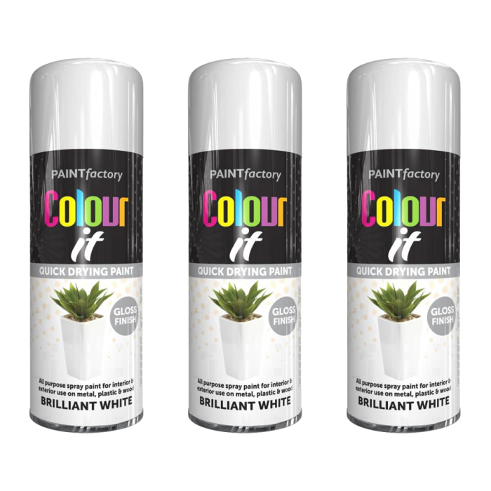 Paint Factory Colour It Brilliant White Gloss Spray Paint 400ml - Pack of 3