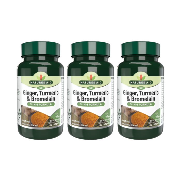 Natures Aid Ginger Turmeric & Bromelain Botanical Blend 60 Tablets - Pack of 3
