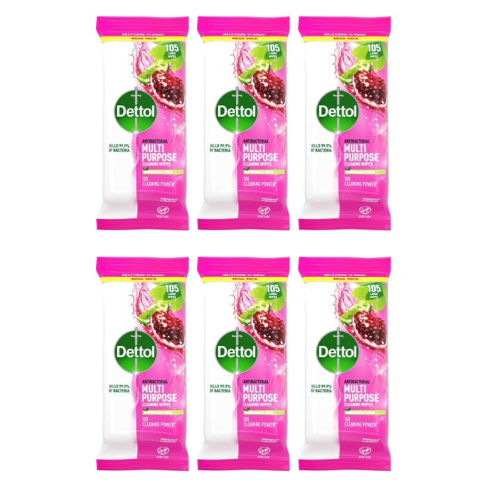Dettol Antibacterial Multi-Purpose Cleaning Wipes 105 Wipes Pack - Pack of 6