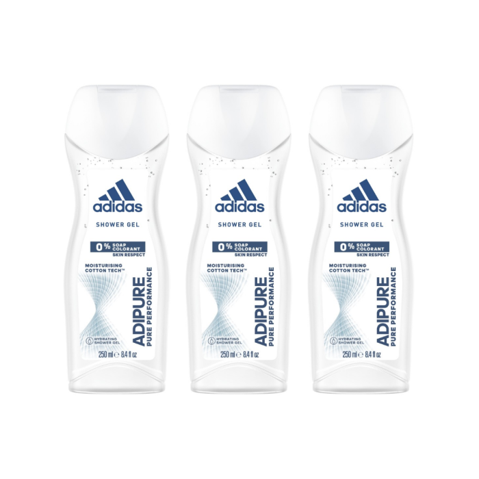 Adidas Adipure Pure Performance Skin Respect Shower Gel 250 ml - Pack of 3
