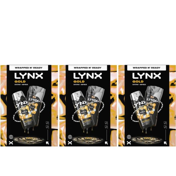 Lynx Gold Wrapped N Ready Body Spray & Body Wash Duo Pack - Pack of 3