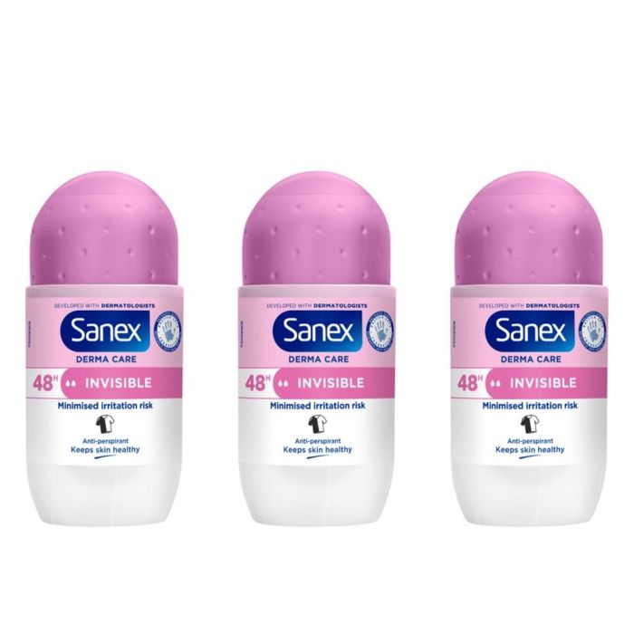 Sanex Derma Care Invisible Dry Roll-On 50ml - Pack of 3