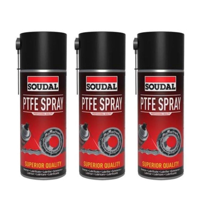 Soudal PTFE Spray Dry Lubricant for Hinges, Locks & Tools 400ML - Pack of 3
