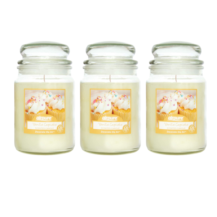Airpure Vanilla Cupcake Scented Candle Upto 120 Hours Time 510g - Pack of 3
