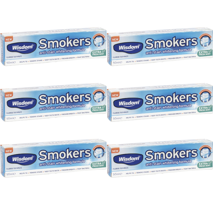 Wisdom Smokers Anti-Stain Whitening Toothpaste Fresh Mint 50 ML - Pack of 6