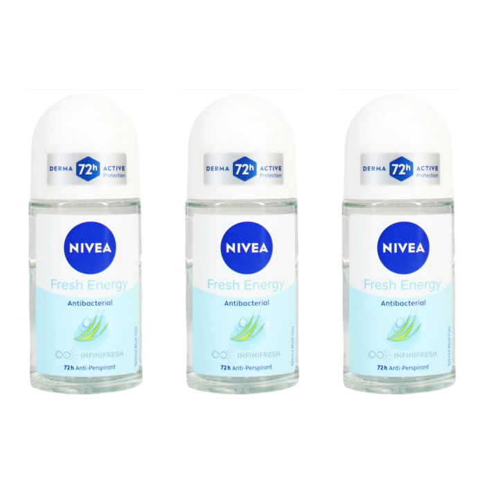 Nivea 72h Fresh Energy Antibacterial Roll On Deodorant 50ml - Pack of 3