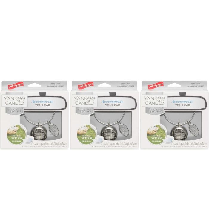Yankee Candle Clean Cotton Charming Scents Car Starter Kit - Pack of 3