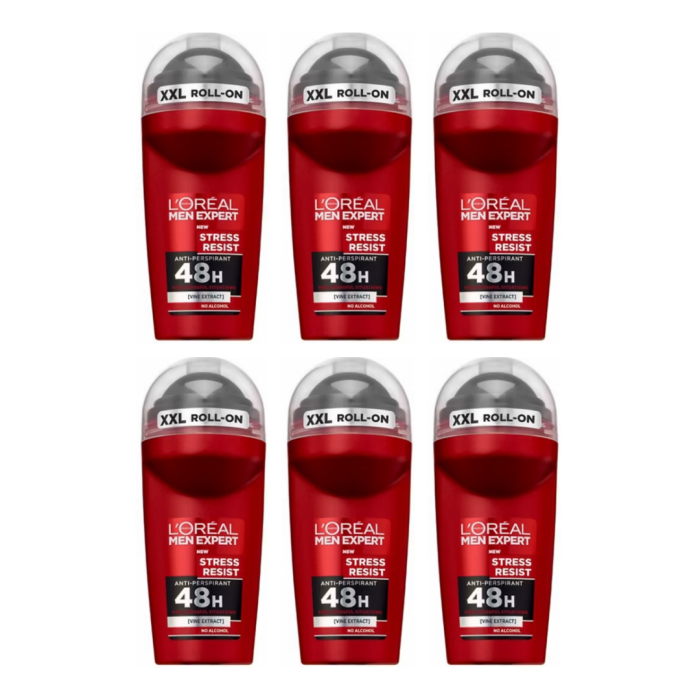 L'Oréal Men Expert Stress Resist Anti-Perspirant Roll-On 50ml - Pack of 6