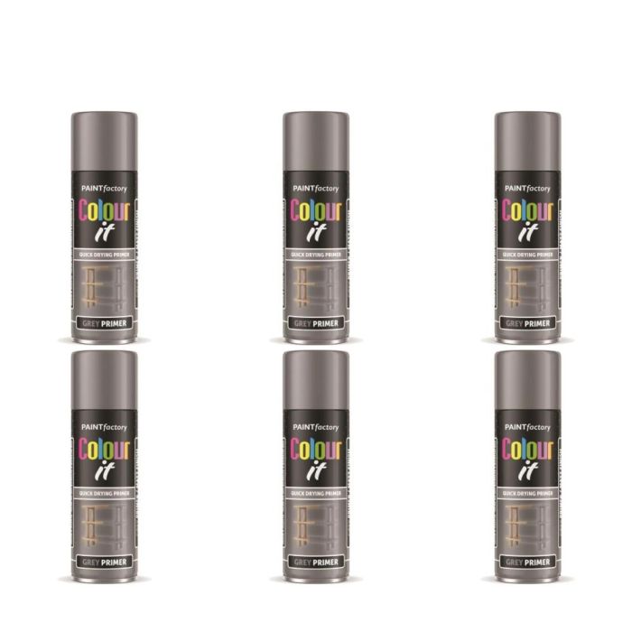 Paint Factory Matt Grey Primer Spray Paint 250ml - Pack of 6