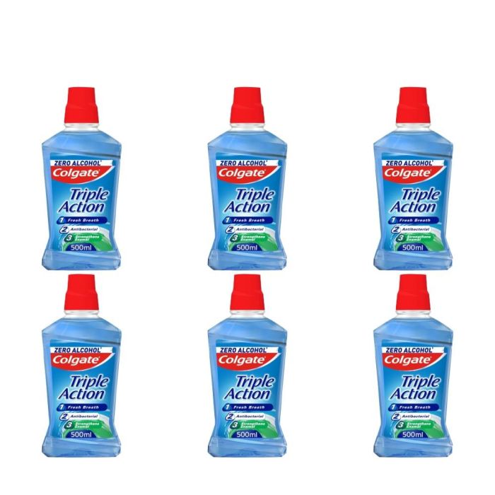 Colgate Triple Action  Fresh Breath Zero Alcohol Mouthwash 500ml - Pack of 6