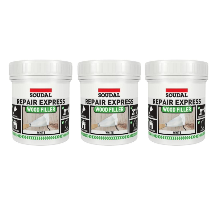 Soudal Repair Express Wood Filler White Fast Drying 1 PART 400G - Pack of 3