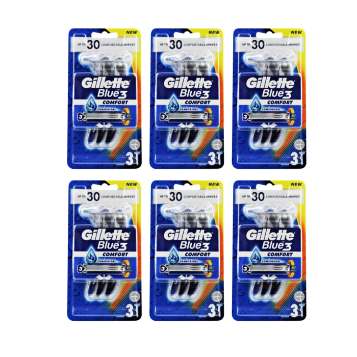 Gillette Blue 3 Comfort Disposable Razors for Men Shave 3 Razors - Pack of 6