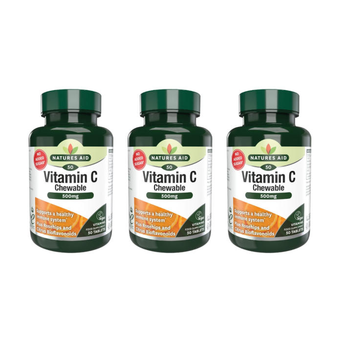 Natures Aid Vitamin C 500mg Chewable Sugar Free 50 Tablets - Pack of 3