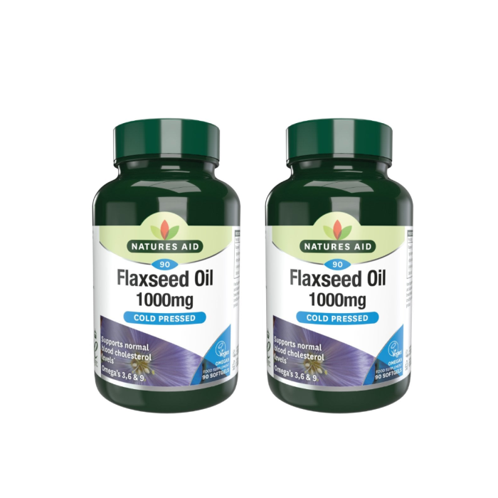 Natures Aid Flaxseed Oil 1000mg Cold Pressed 90 Softgels - Pack of 2