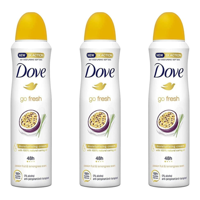 Dove Go Fresh Passion Fruit & Lemongrass Antiperspirant Spray 150ml - Pack of 3