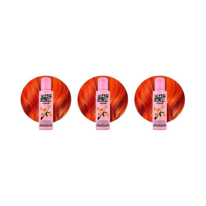 Crazy Color 60 Vibrant Orange Semi-Permanent Hair Color Cream 100ml - Pack of 3